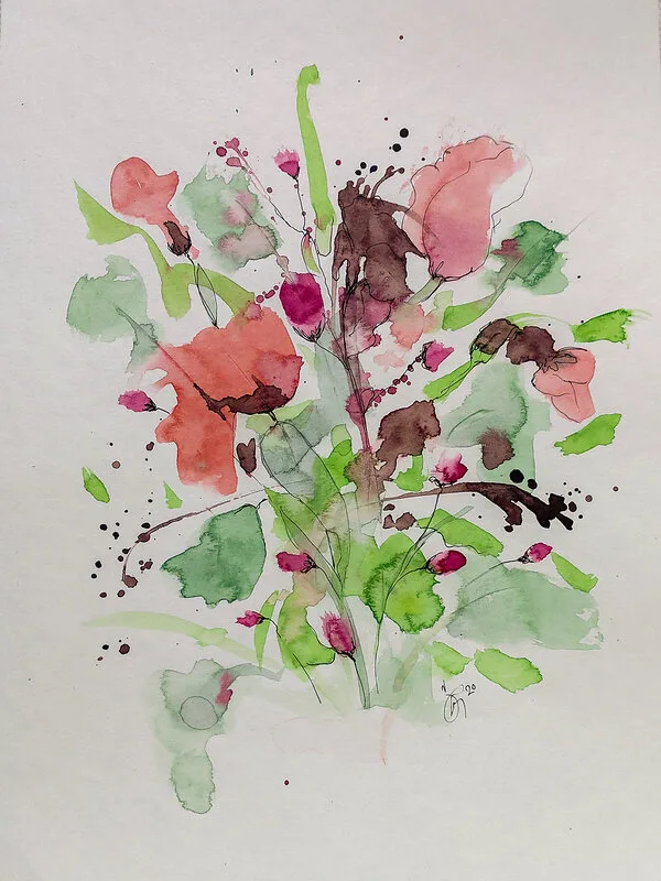 Akvarell Röda blommor av Jenny Gustavsson