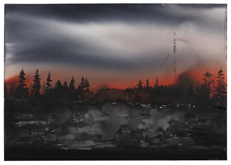 Akvarell Mörk skog II av Daniel Zausnig