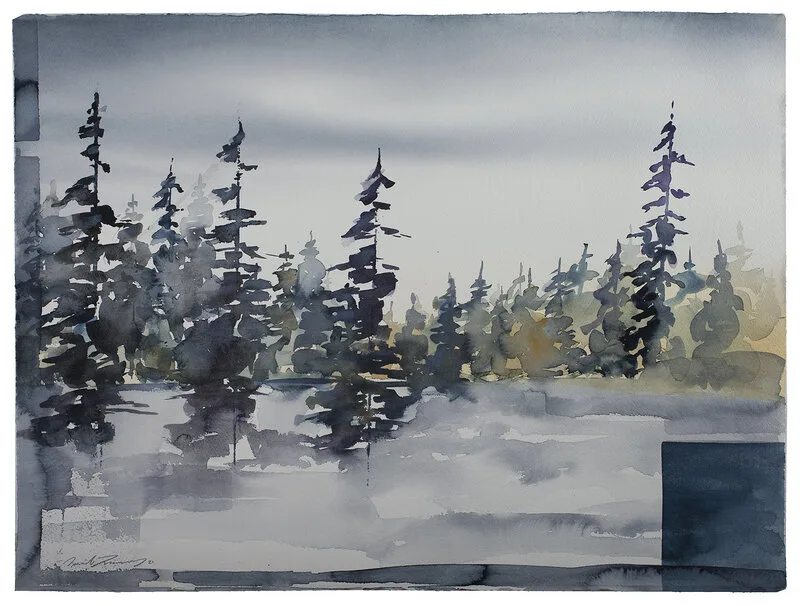 Akvarell Snöskog av Daniel Zausnig