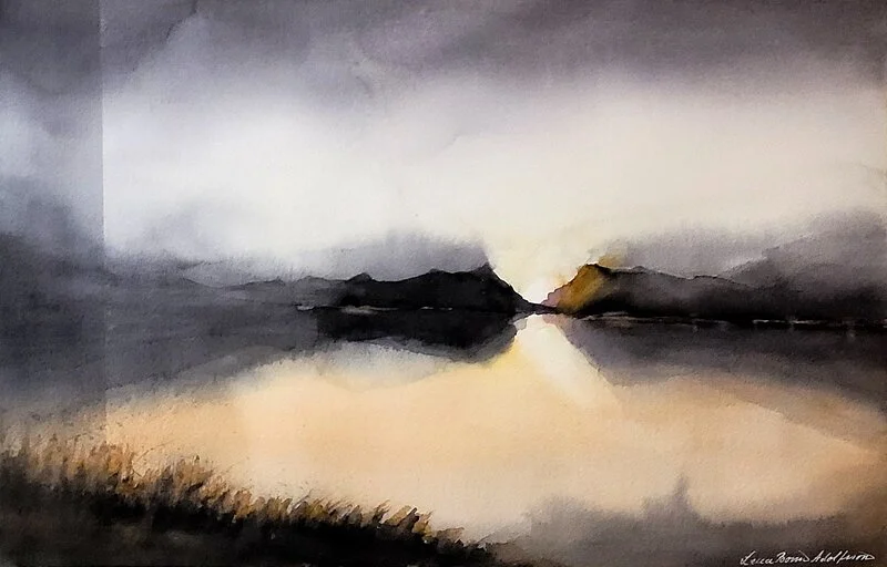 Akvarell Midnattsol av Lena Bovin Adolfsson