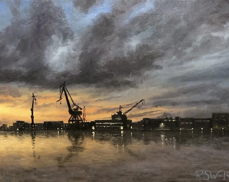 Oljemålning Göteborg hamn av Robert Stålbro
