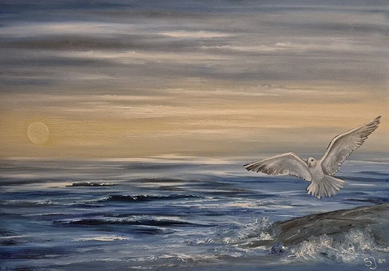 Oljemålning Vingar över vatten av Sara Johansson