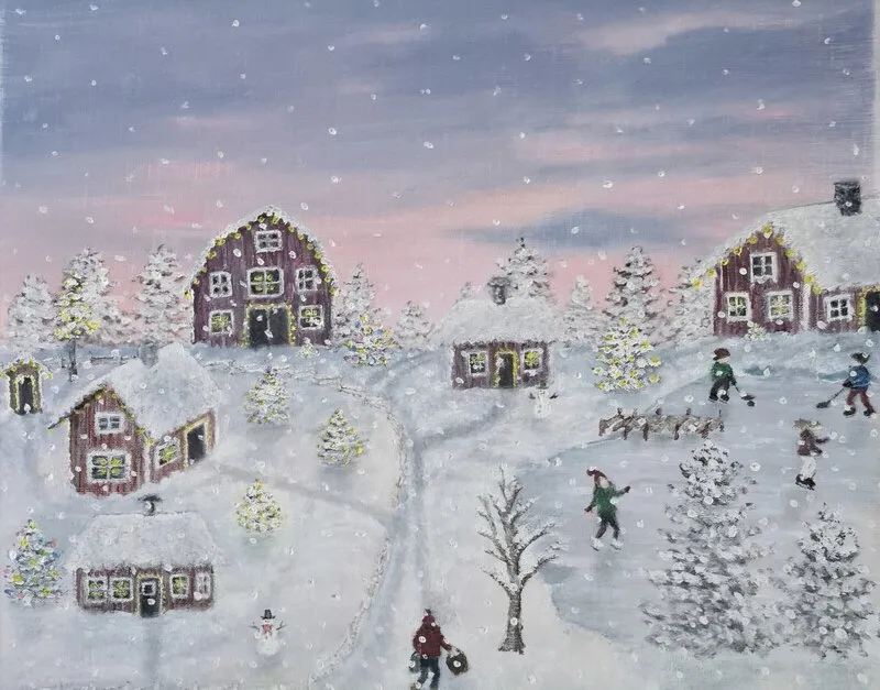 Oljemålning Vinter ute på landet av Susanne Nesbeth