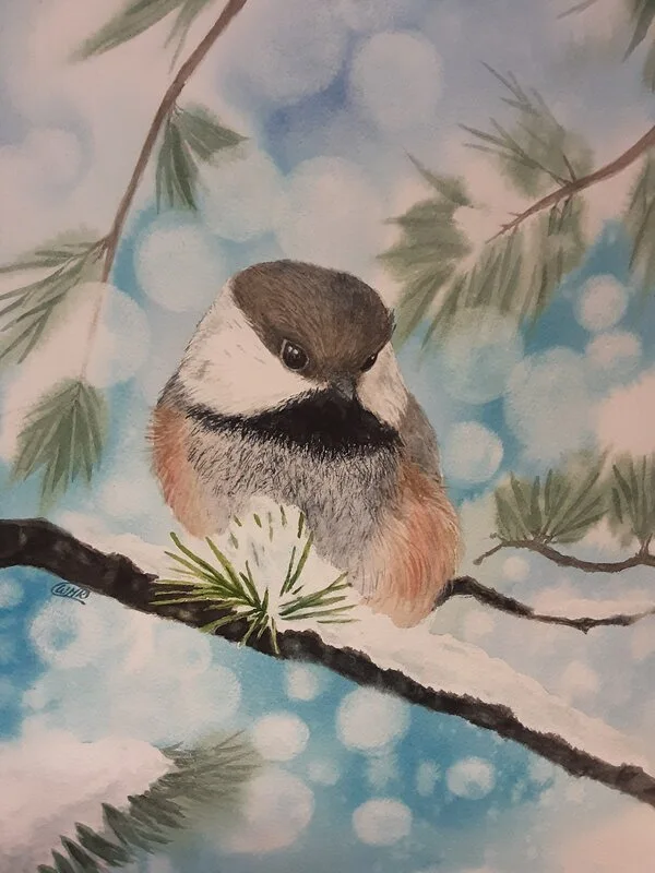 Akvarell Winter bird av Wei Hing Rosenkvist