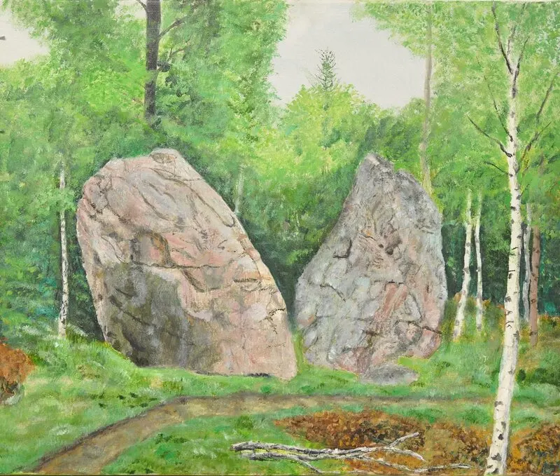 Oljemålning Kluvna stenen av Karl-Erik Svensson