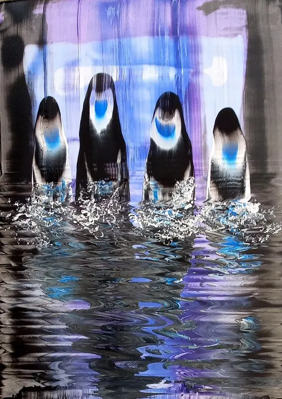Akrylmålning Orcas in the blue av Ellinor Karlsson