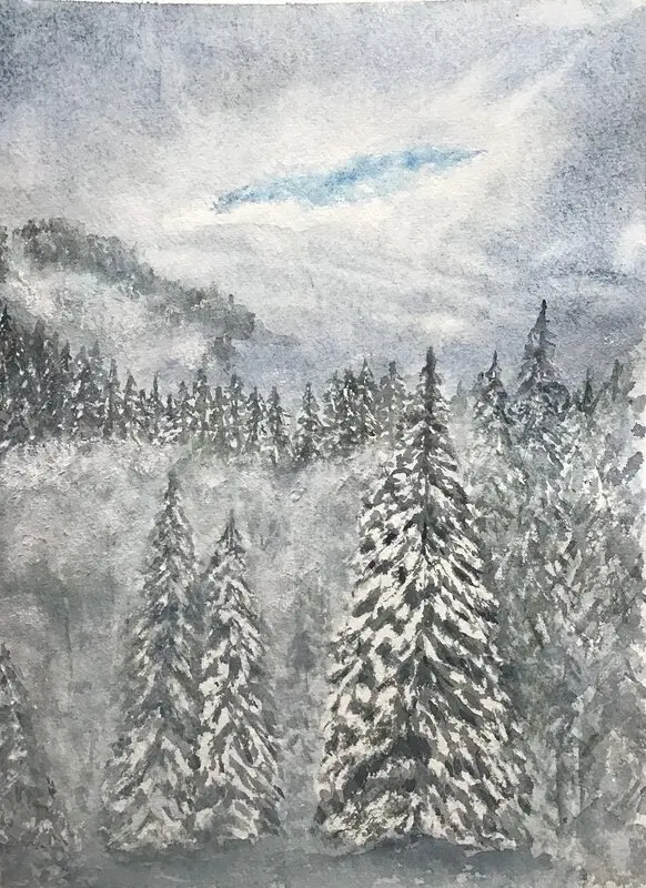 Akvarell Vinter i Alperna av Lena Johansson