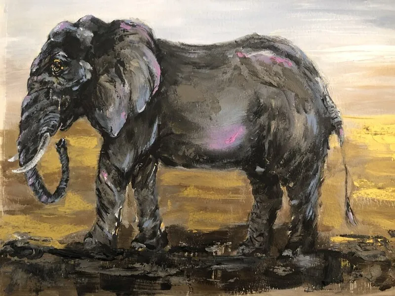 Akrylmålning Elephant on paper III av Anne E Svensson