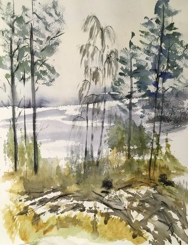 Akvarell Vik vid Visten av Rosi Grundemar