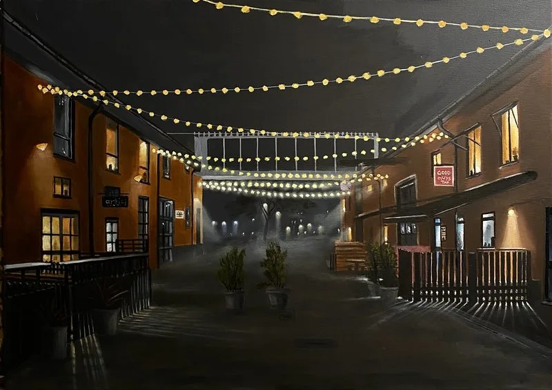 Oljemålning Gränden (Good Guys Tap) av Robert Stålbro