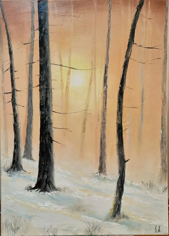 Oljemålning Winter Evening av Dragan Avramovic