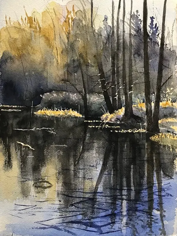 Akvarell Lillån (Önafors, Vänersborg) av Tord Wennerblom