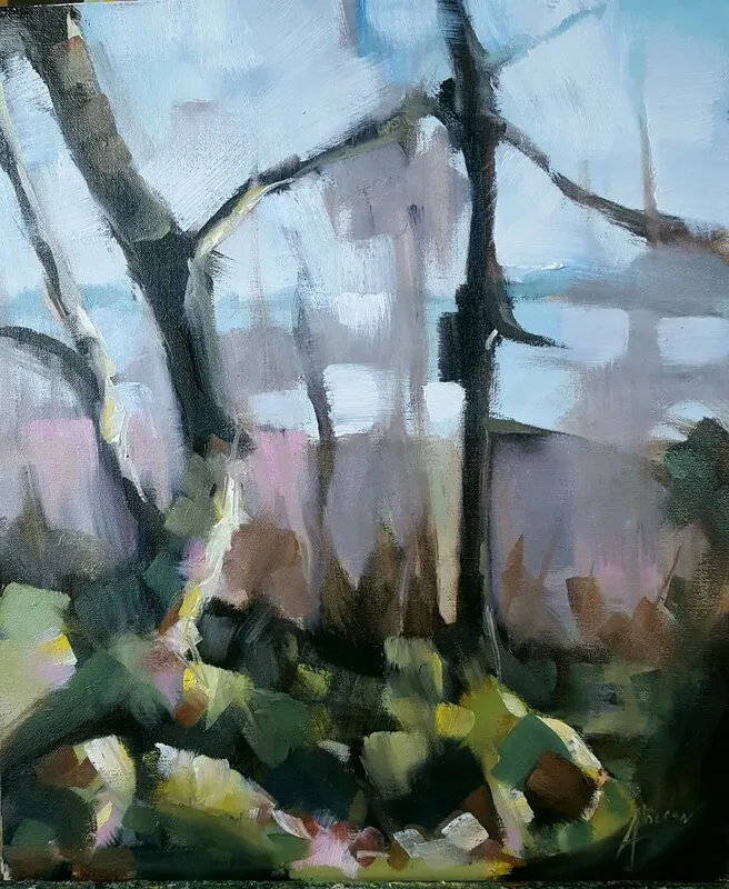 Oljemålning Mot Åsunden Östergötland av Anders Olsson