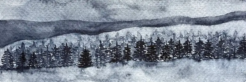 Akvarell Night forrest 1 av Miella Art Sweden Linda