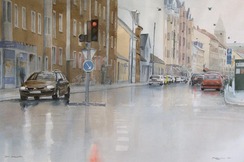 Akvarell Stora Södergatan av Erik Lundgren
