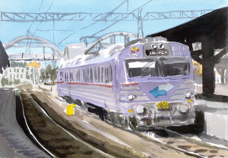 Akvarell Pågatåg av Erik Lundgren