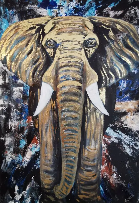 Akrylmålning Golden Elephant av Genet