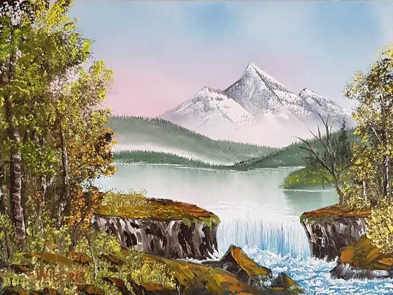 Oljemålning 2.12. Mountain Waterfall av Anders Wiberg