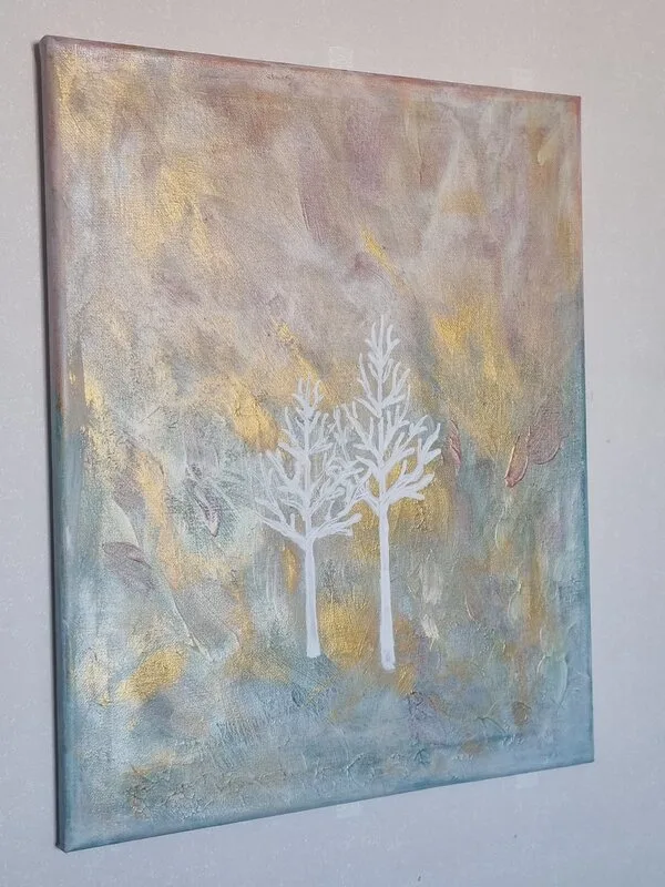 Akrylmålning Blomsterängen GOLD tree av Malin Johansson