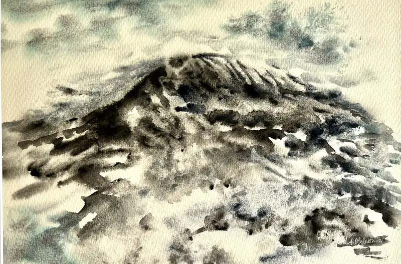 Akvarell Mountain av Marianne Akasha Olofsson