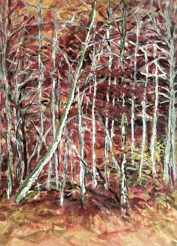 Akvarell Skog på hösten av Marianne Akasha Olofsson