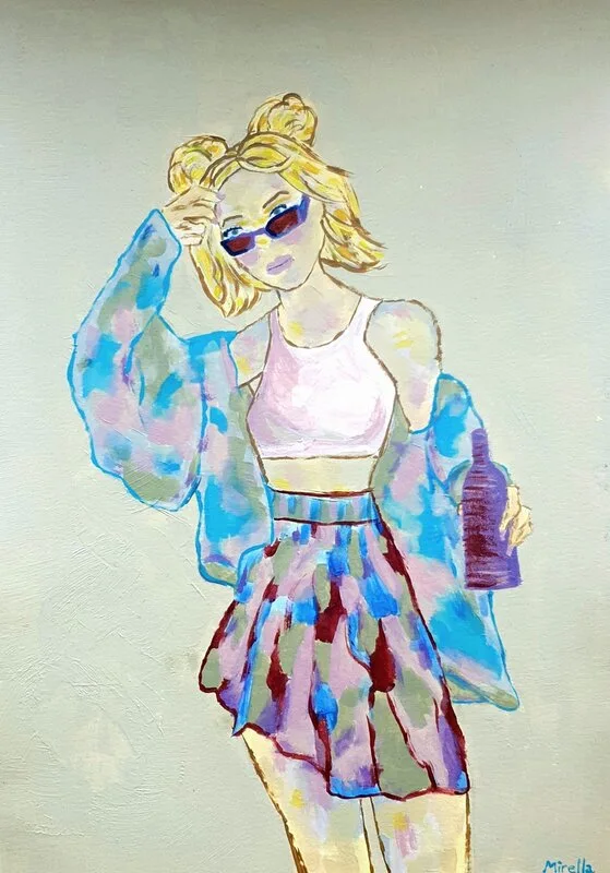 Akvarell The girl with the bottle av Mirella Fredin