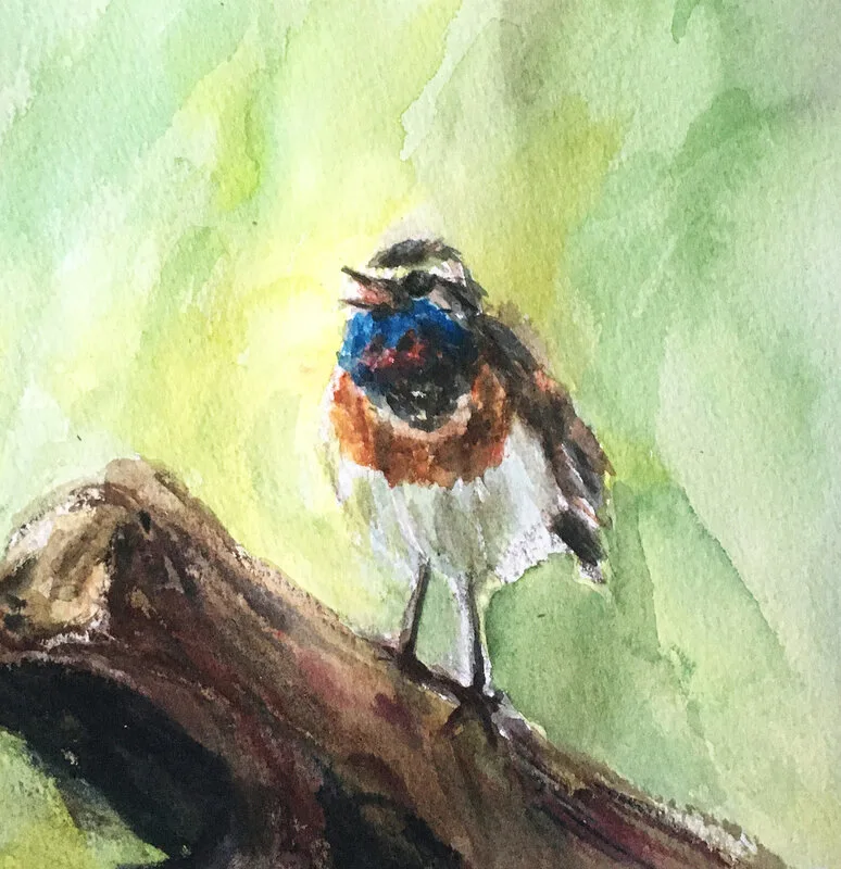 Akrylmålning Bluebird singing av Mimmi Littson