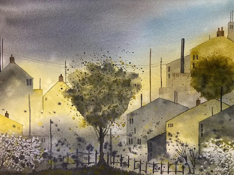 Akvarell Liten by av Kristina Jarelius