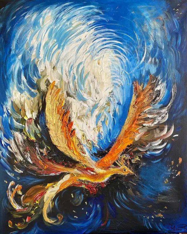 Akrylmålning Fenix fågeln av Juliana Boneva