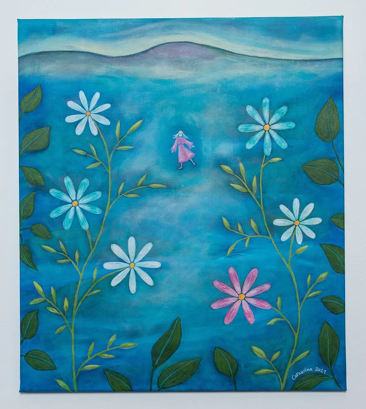 Akrylmålning När morgondimman lättar, någonstans i Hälsingland / When the morning mist lightens, somewhere in Hälsingland av Catharina Johansson Söderström