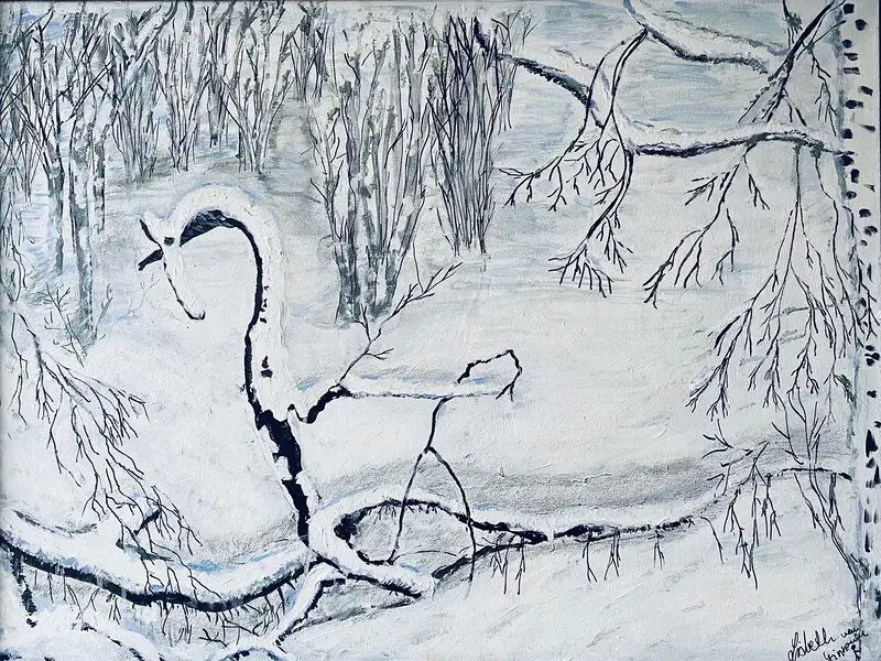 Akrylmålning Vinterglädje av Lisbeth van Ginhoven