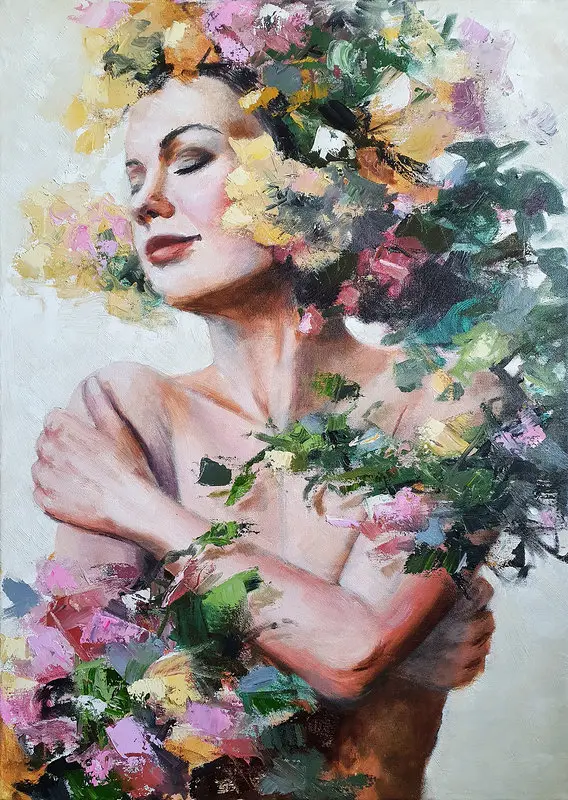 Oljemålning Flowershower av Malin Östlund