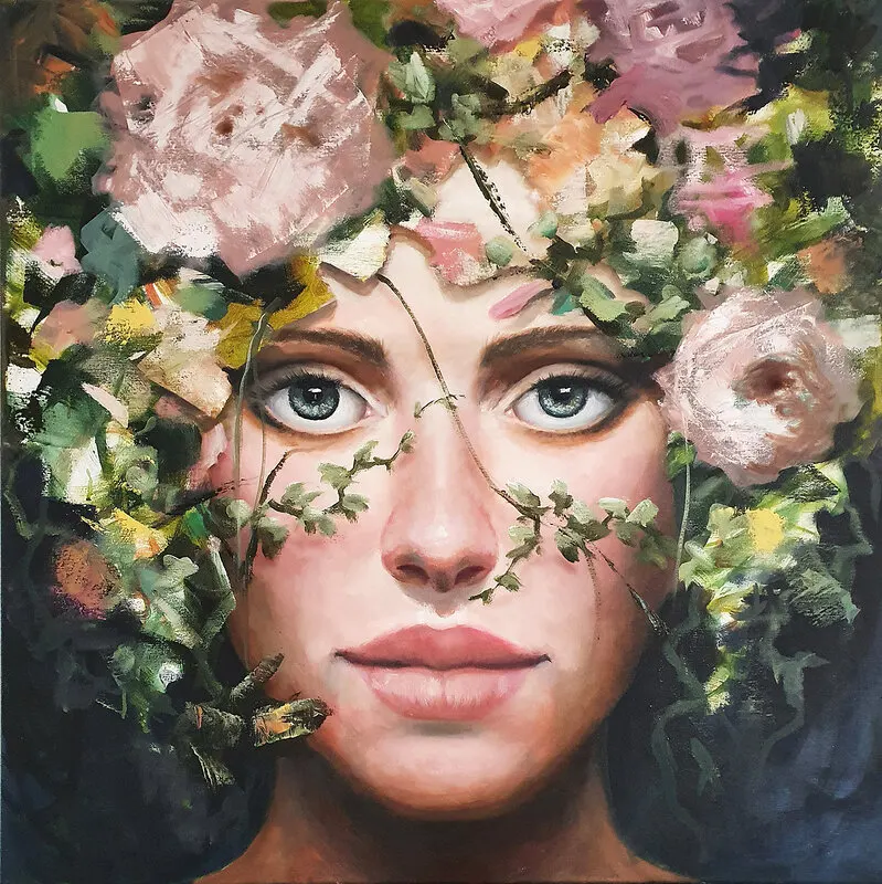Oljemålning Garlands of beauty av Malin Östlund
