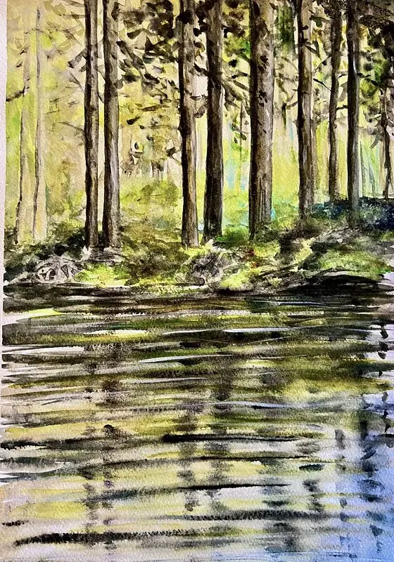 Akvarell Vid ån av Marianne Akasha Olofsson