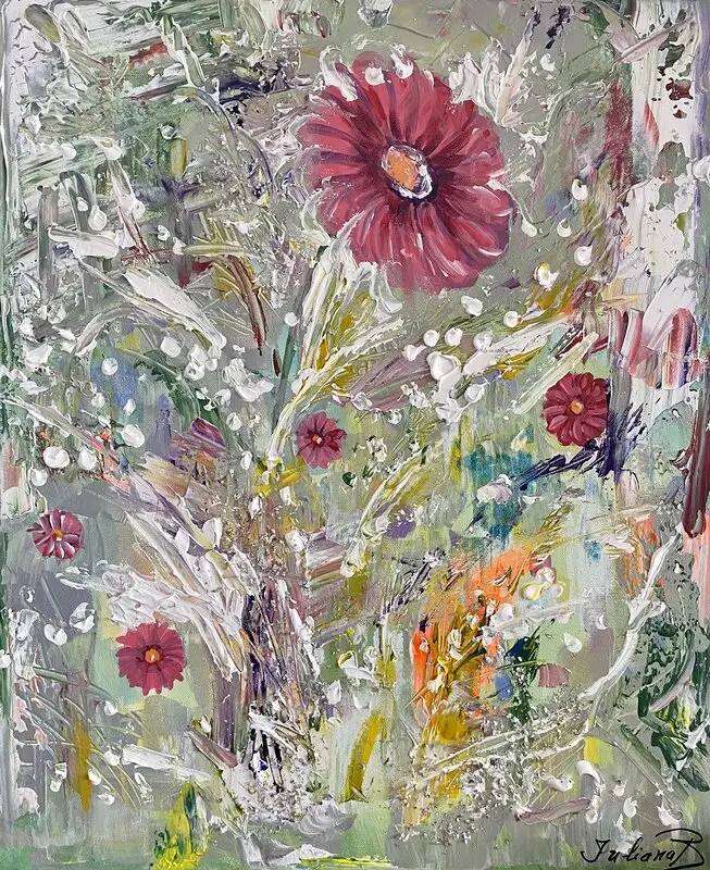 Akrylmålning Röd blomma av Juliana Boneva