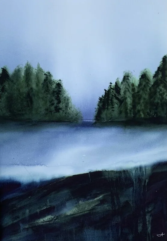 Akvarell Älven av Tuva Andersen