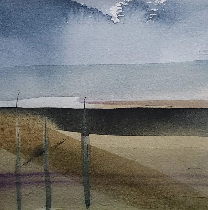 Akvarell Ravlundafältet av Jeannette Unger Skou