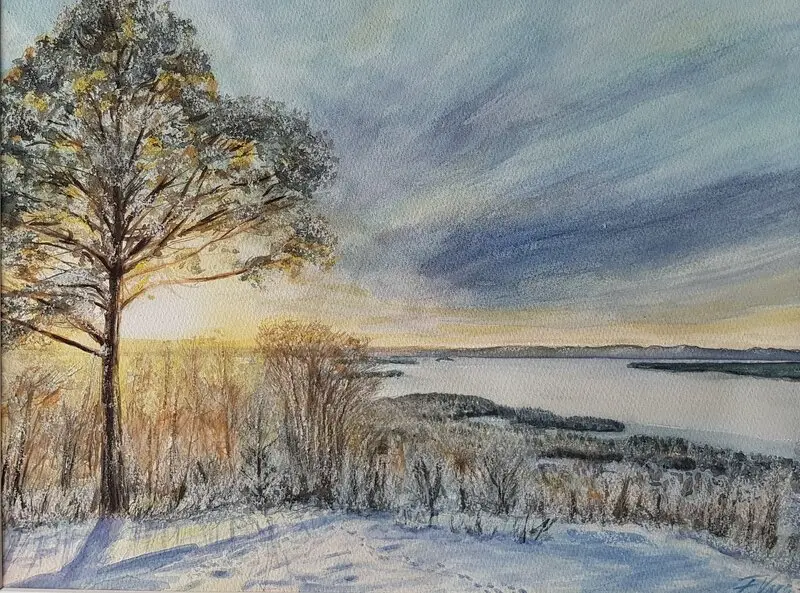 Akvarell Snöskimmer av Frank Varg Thorbjörnsson