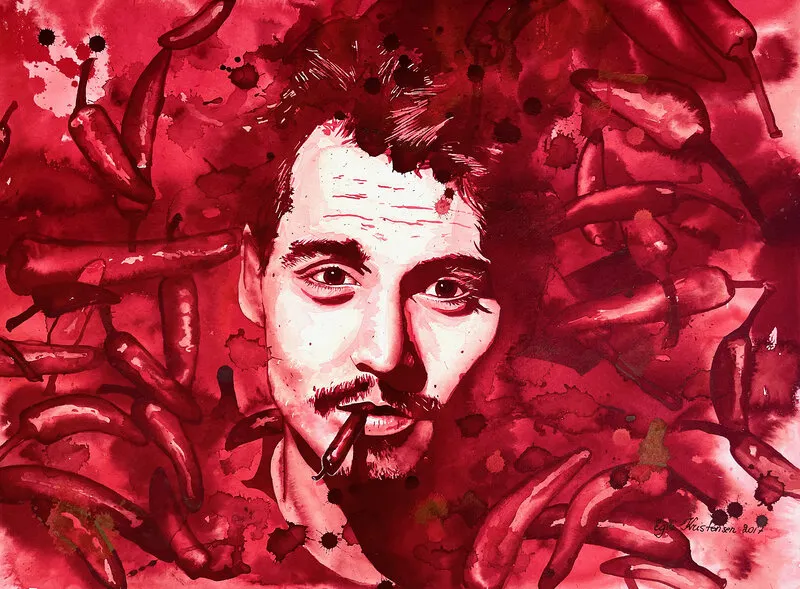 Akvarell Chilli Depp - Johnny Depp av Egle Kristensen