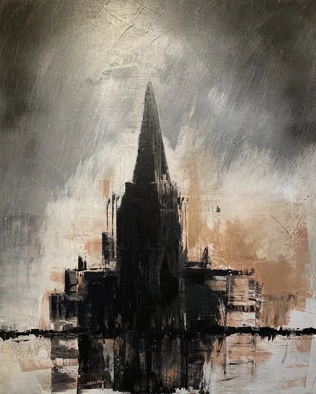 Akrylmålning Edinburgh, gothic church av Malin Lidén