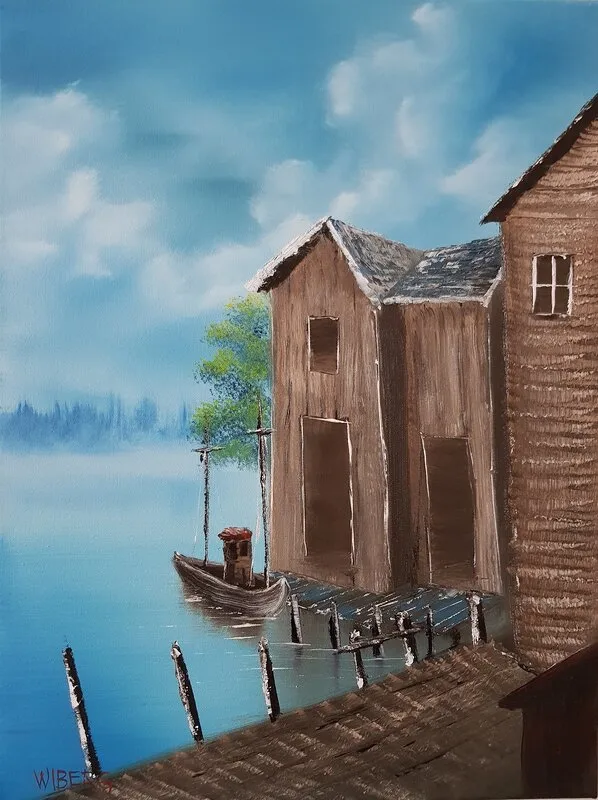 Oljemålning 7.12. Dock Scene av Anders Wiberg