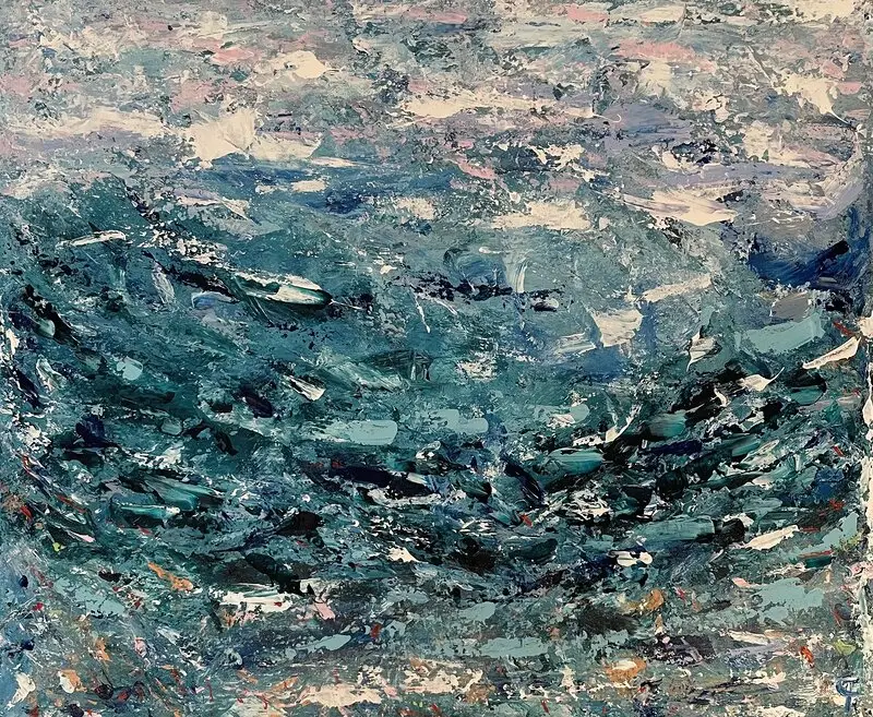 Akrylmålning Lapping waves av Peter Frejeberg