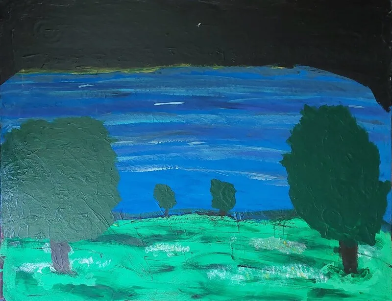 Akrylmålning En av mina 20 första, no 6: jäveln. av Mikael Jonsson