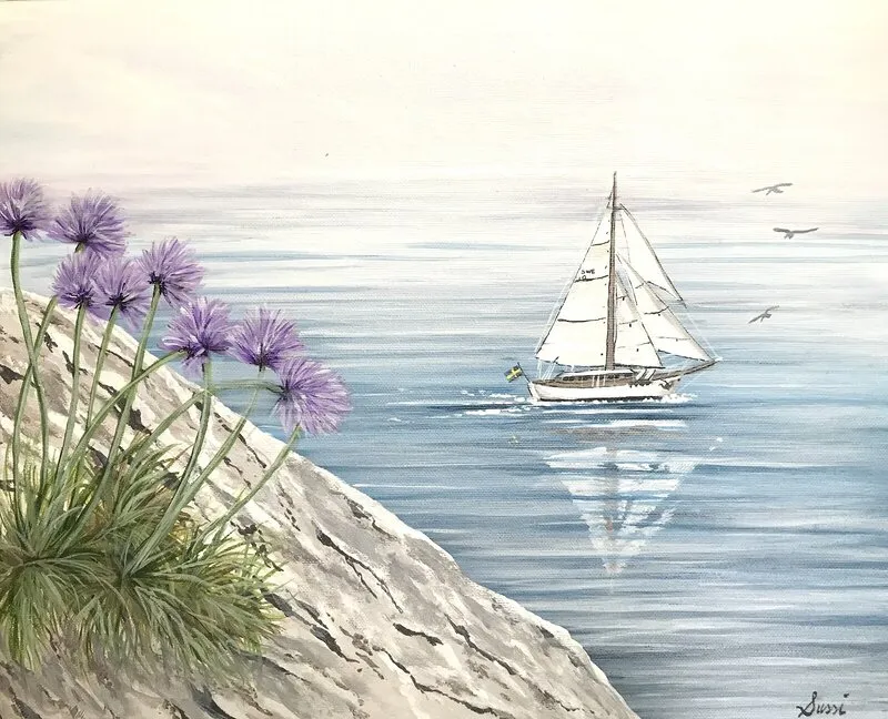 Akrylmålning Juniskärgård av Sussi Eriksson