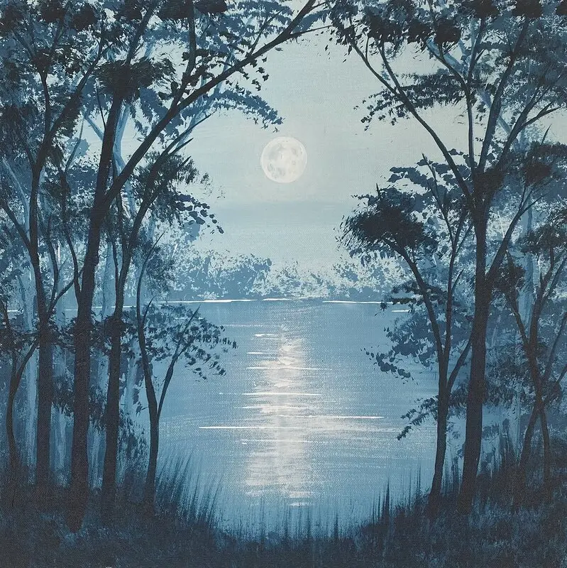 Akrylmålning Turquoise moonlight av Marie Bjerkenfors