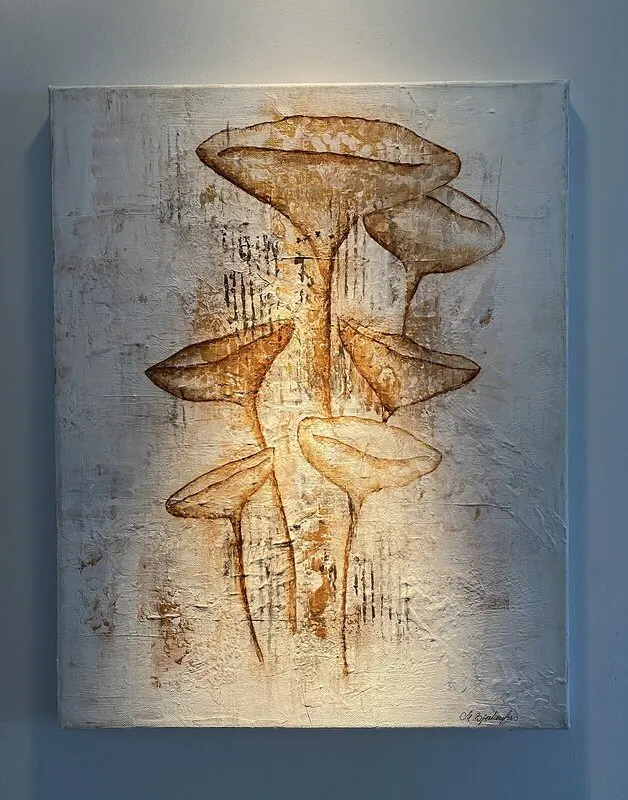 Akrylmålning Golden space flowers av Marie Bjerkenfors