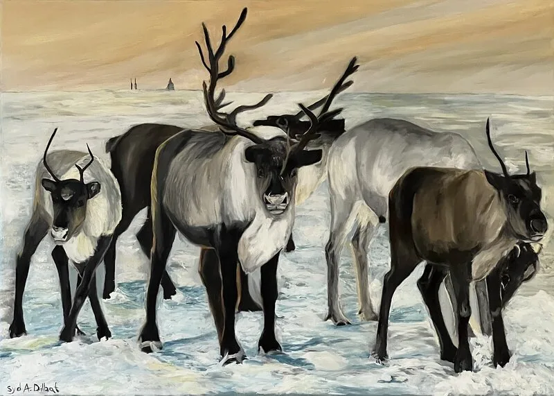 Oljemålning Flock av renar av Syd A. Dilbat