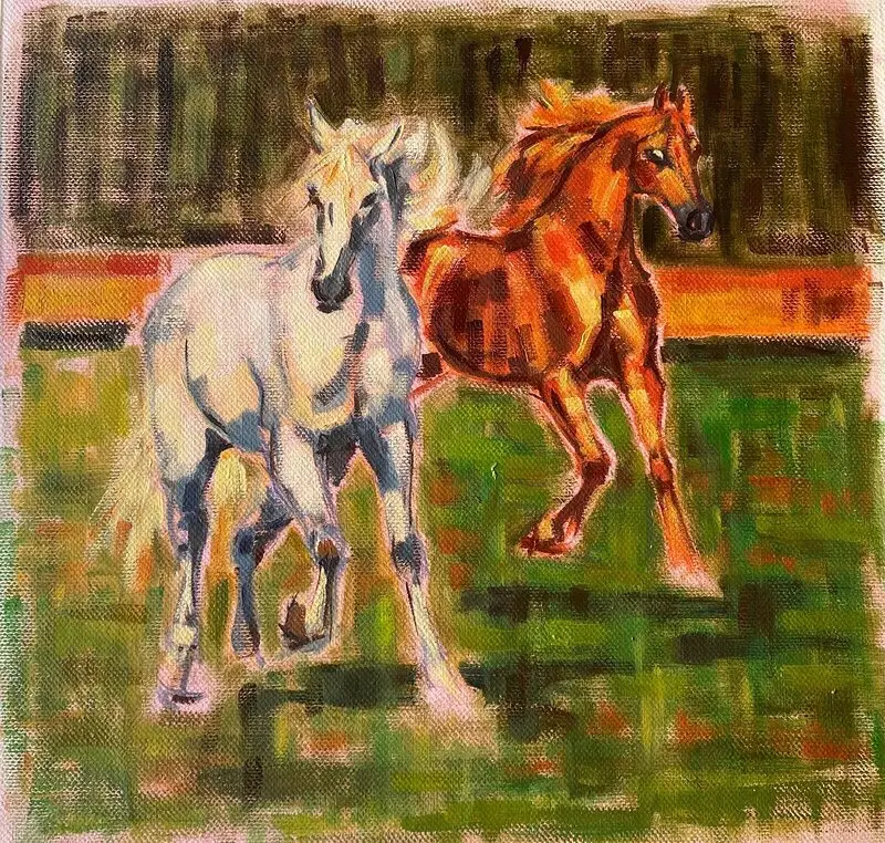Oljemålning Fullblodshästar av Marie-Louise Winbladh