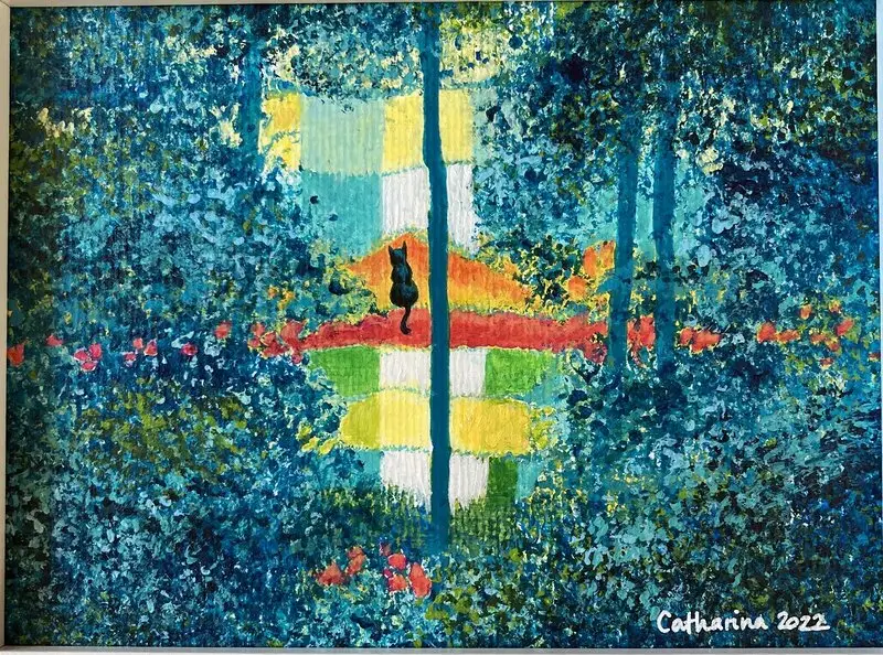 Akrylmålning Nyfiken katt - Curious cat av Catharina Johansson Söderström