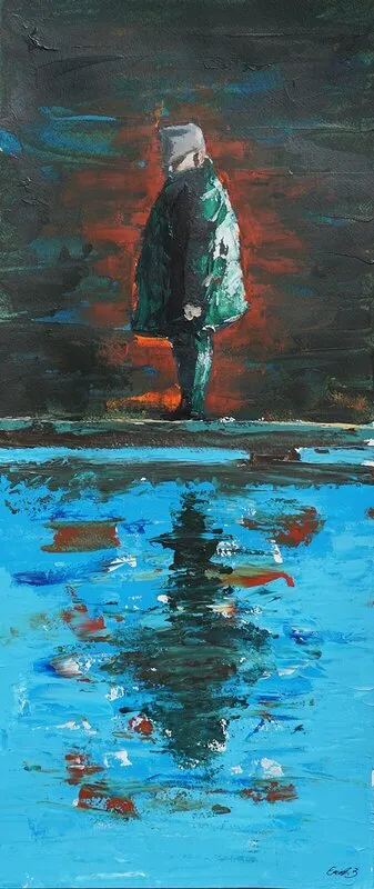 Akrylmålning Le vieillard au pont av Erik Bjurstrom